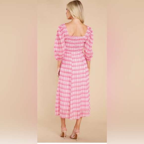 🩷Olivia James Bridget Country Plaid Pink Midi Dress - Picture 2 of 8